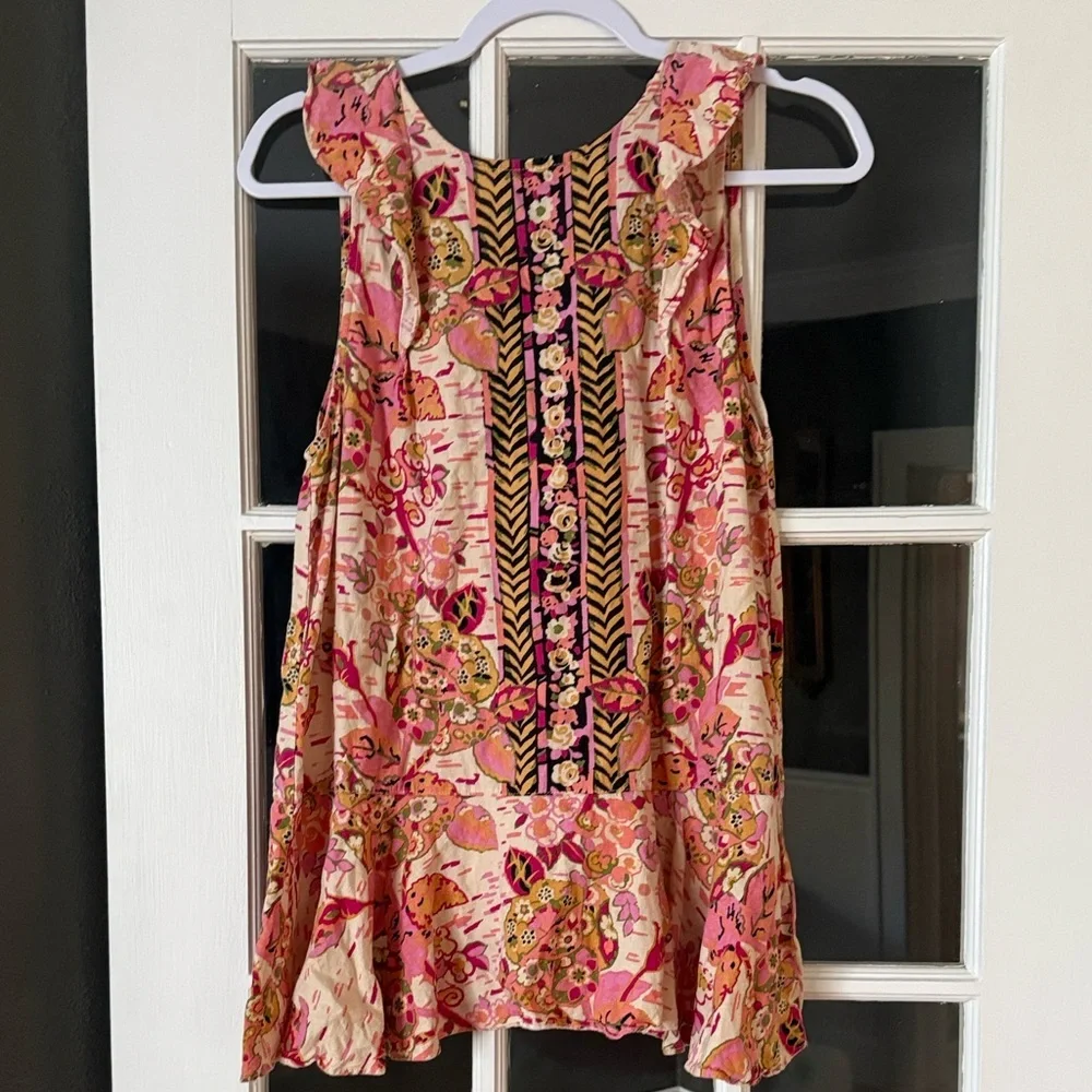 Free People Floral Ruffle Hem Sleeveless Tunic - Pink Multi - Picture 9 of 9